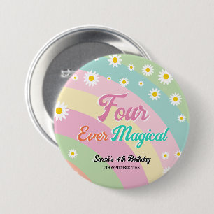Four Ever Magical Groovy Fourth Birthday  3 Inch Round Button
