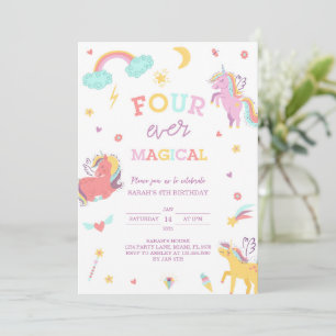 Four Ever Magical Unicorn 4th Birthday Invitation