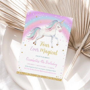 Four Ever Magical Unicorn 4th Birthday Invite