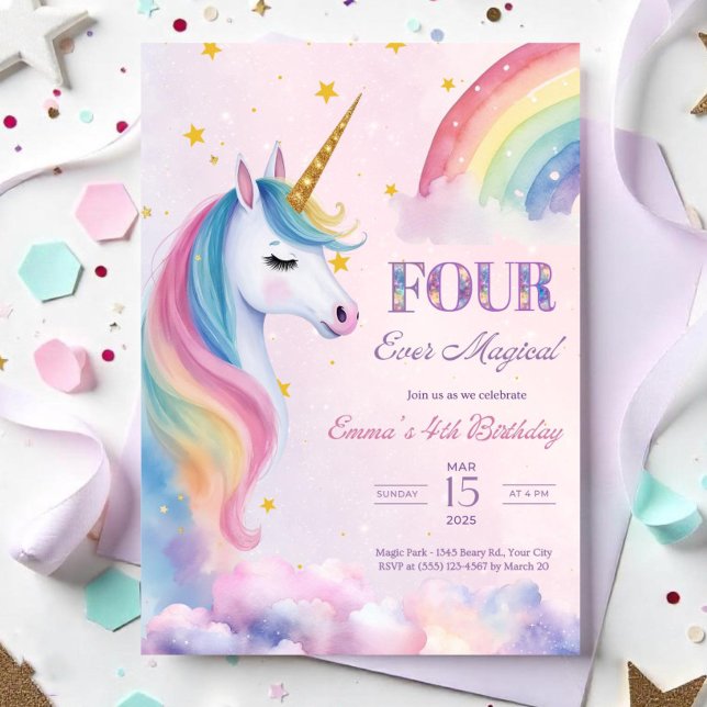 Four Ever Magique Unicorne 4e Invitation anniversa (Créateur téléchargé)