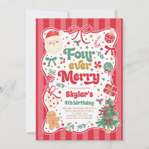 Four Ever Merry Christmas Bow 4th Birthday Invitation
