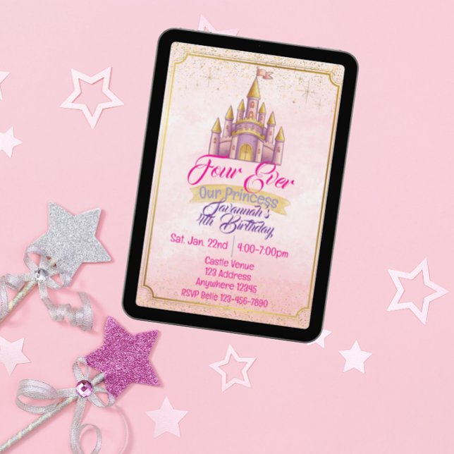 Four Ever Our Princess Purple Gold Castle Birthday Invitation (Creator Uploaded)