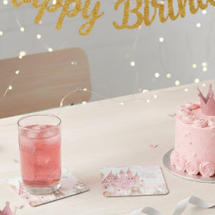 Four Ever Pink Princess Castle Birthday coaster 