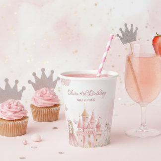 Four Ever Princess Castle Unicorn 4th Birthday Paper Cups