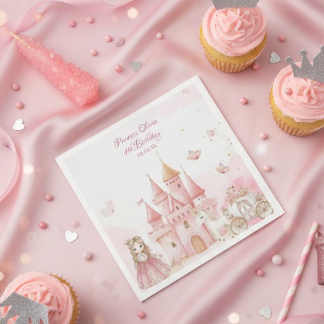 Four Ever Princess Unicorn pink 4th Birthday Party Napkin (Creator Uploaded)