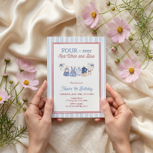 Four-ever Red White and Blue Boy Birthday Invite