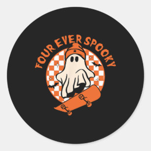 Four Ever Spooky 4th Birthday Halloween Skateboard Classic Round Sticker