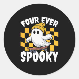 Four Ever Spooky 4th Birthday Skateboarding Hallow Classic Round Sticker