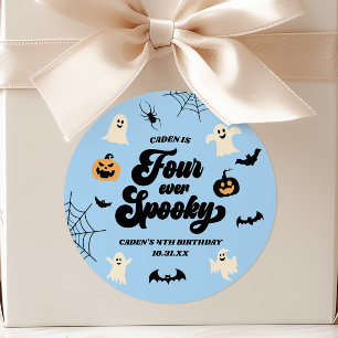 Four Ever Spooky Blue Halloween 4th Birthday Party Classic Round Sticker