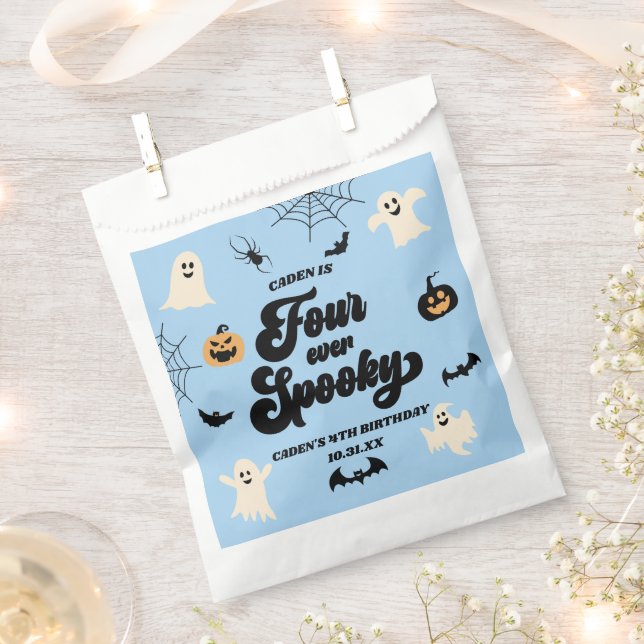 Four Ever Spooky Blue Halloween 4th Birthday Party Favour Bag (Clipped)