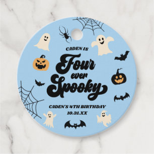 Four Ever Spooky Blue Halloween 4th Birthday Party Favour Tags