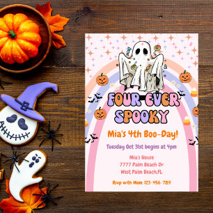 Four Ever Spooky Ghost Halloween 4th Birthday  Invitation