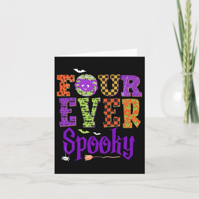 Four Ever Spooky Ghost Halloween 4th Birthday Part Card (Front)