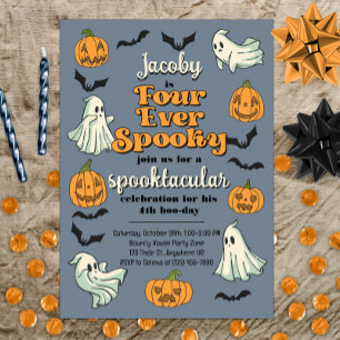 Four Ever Spooky Ghost Halloween Fall 4th Birthday Invitation