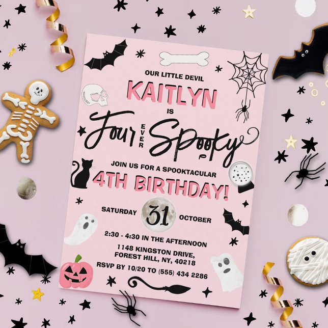 Four Ever Spooky! Girls Halloween 4th Birthday Invitation (Creator Uploaded)