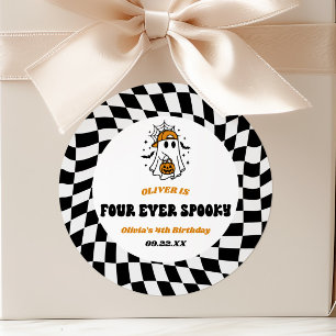 Four Ever Spooky Halloween 4th Birthday Party Classic Round Sticker