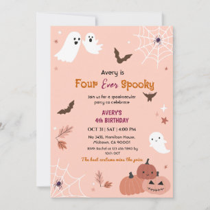 Four ever Spooky Halloween Birthday Ghost bats Invitation