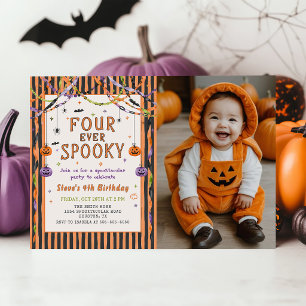 Four Ever Spooky Halloween Birthday Photo Invitation
