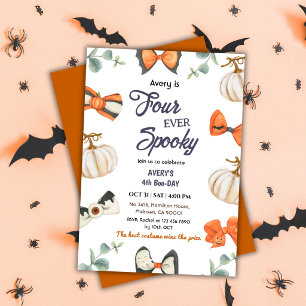 Four ever Spooky Halloween Birthday Pumpkin Bow Invitation