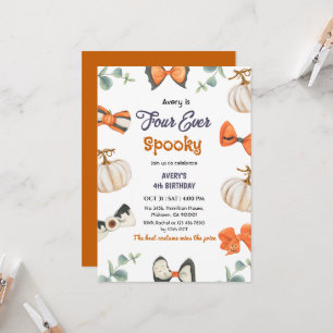 Four ever Spooky Halloween Birthday Pumpkin Bow Invitation