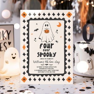Four Ever Spooky Halloween Boy Ghost 4th Birthday Invitation