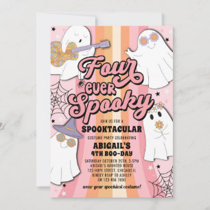 Four Ever Spooky Pink Halloween 4th Birthday Party Invitation