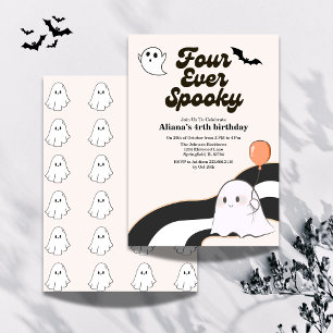 Four Ever Spooky Retro Halloween 4th Birthday Invitation