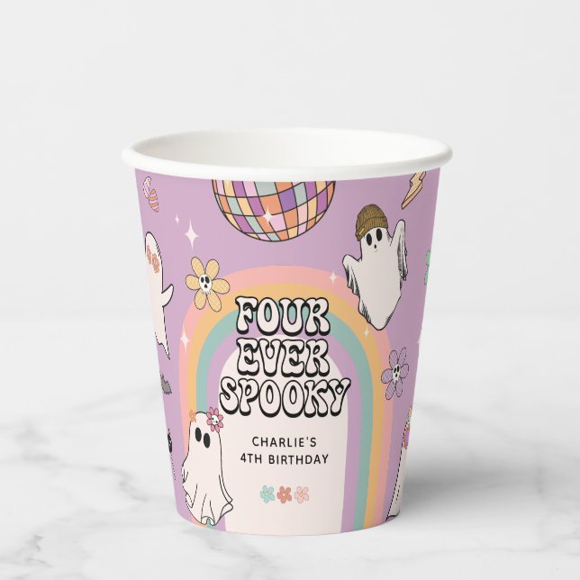 Four Ever Spooky Retro Halloween 4th Birthday  Paper Cups (Front)