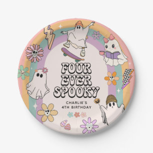 Four Ever Spooky Retro Halloween 4th Birthday Paper Plate