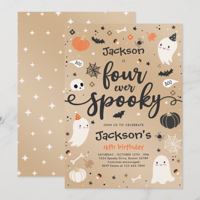 Four Ever Spooky Vintage Halloween Ghost Birthday Invitation (Front/Back)