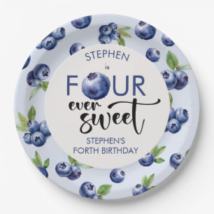 Four ever sweet blueberries kids birthday paper plate