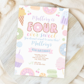 Four Ever Sweet Girl 4th Birthday Invitation