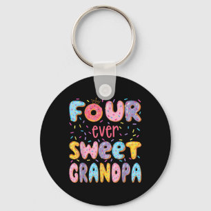 Four Ever Sweet Grandpa 4th Birthday Girl Doughnut Keychain