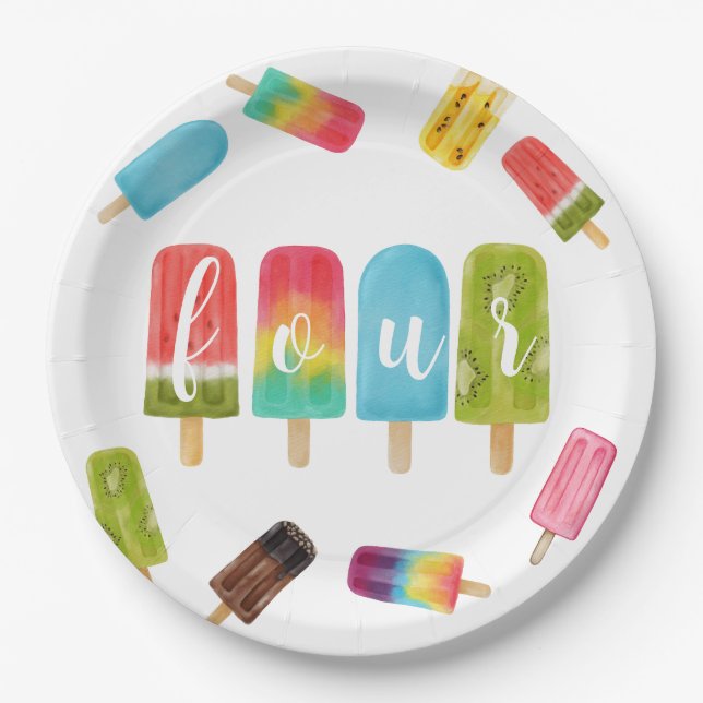 Four Ever Sweet Ice Cream 4th Birthday Party Paper Plate (Front)