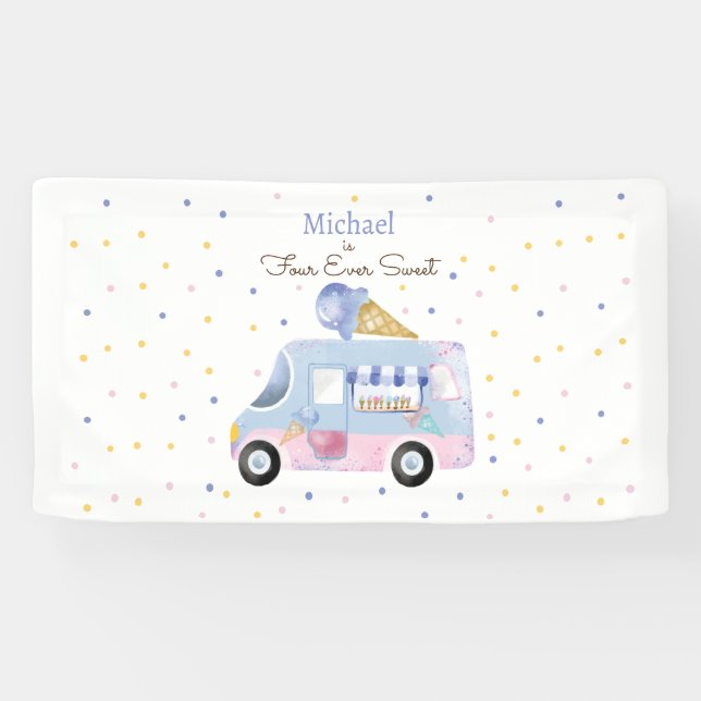 Four ever sweet ice cream truck forth birthday banner (Horizontal)
