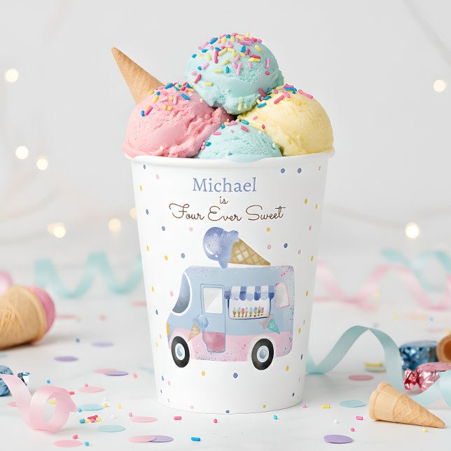 Four ever sweet ice cream truck forth birthday paper cups (Creator Uploaded)