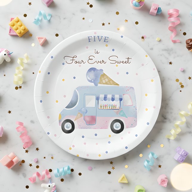 Four ever sweet ice cream truck forth birthday paper plate (Creator Uploaded)