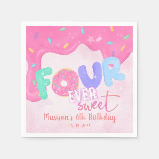 four ever sweet Pink Frosting Girl's Birthday  Napkin (Front)