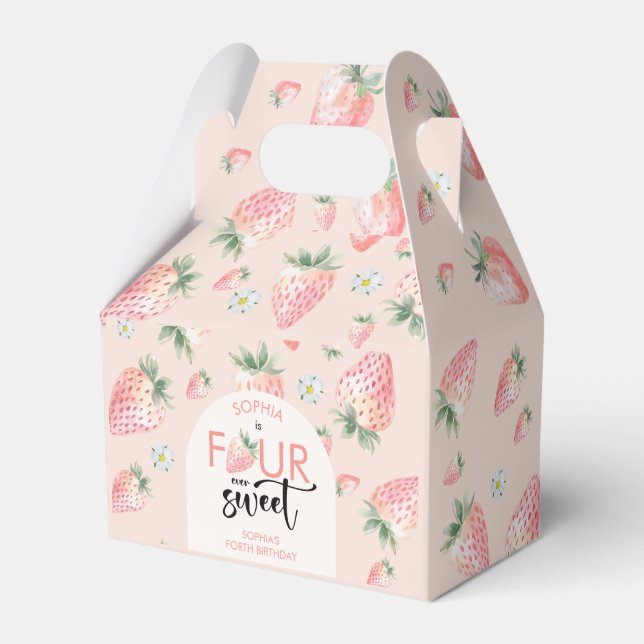 Four ever sweet strawberry kids birthday favor box (Front Side)