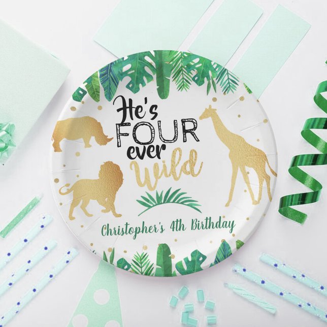 Four Ever Wild Boys 4th Birthday Party Paper Plate (Creator Uploaded)