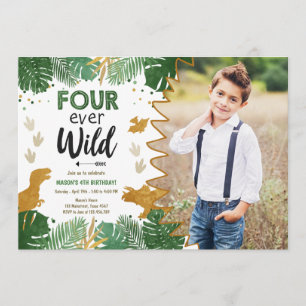Four Ever Wild Dino Party Boy Dinosaur Birthday Invitation