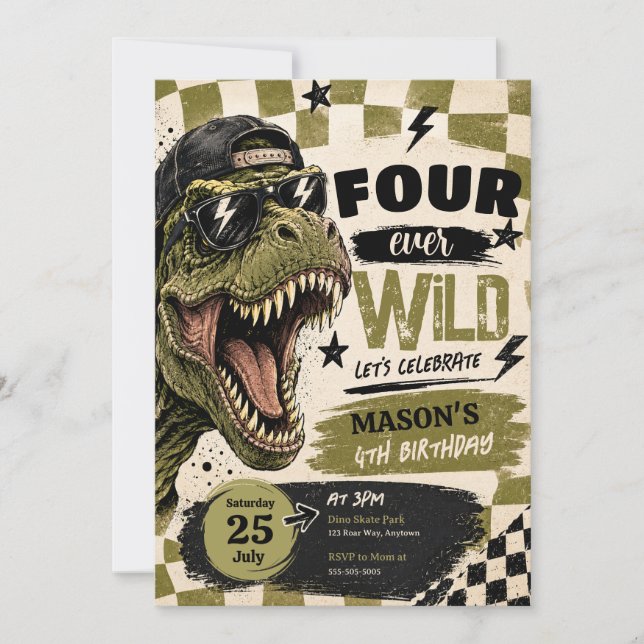 Four Ever Wild Dinosaur Birthday Invitation (Front)