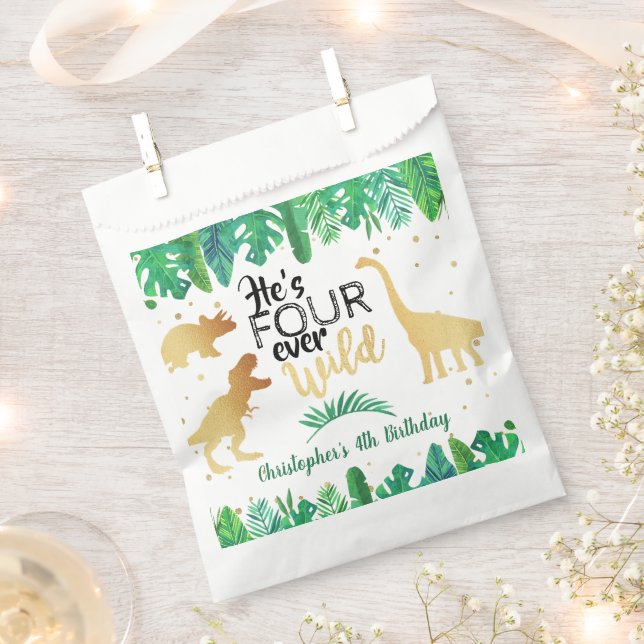 Four Ever Wild Dinosaur Boys 4th Birthday Party Favour Bag (Clipped)