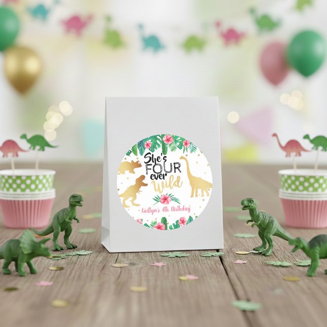 Four Ever Wild Dinosaur Girls 4th Birthday Classic Round Sticker (Creator Uploaded)