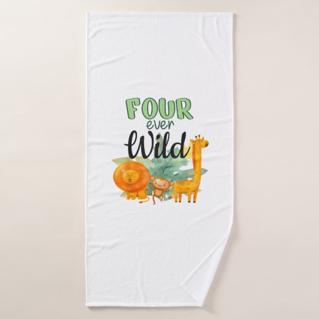 FOUR ever Wild Giraffe Monkey Lion Jungle 4th Birt Bath Towel (Bath Towel)