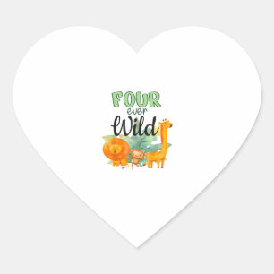 FOUR ever Wild Giraffe Monkey Lion Jungle 4th Birt Heart Sticker
