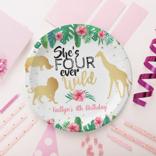 Four Ever Wild Girls 4th Birthday Party Paper Plat Plate