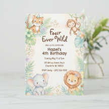 Four Ever Wild Jungle Safari Animals 4th Birthday 