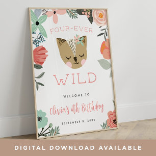 Four-Ever Wild Kids Birthday Party Welcome Sign