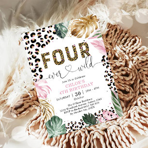 Four Ever Wild Leopard Girl 4th Birthday Invitation